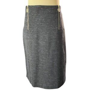 Ann Taylor Heather Black Blue Specs Knit Pencil Skirt with Gold Zippers 12 NWOT
